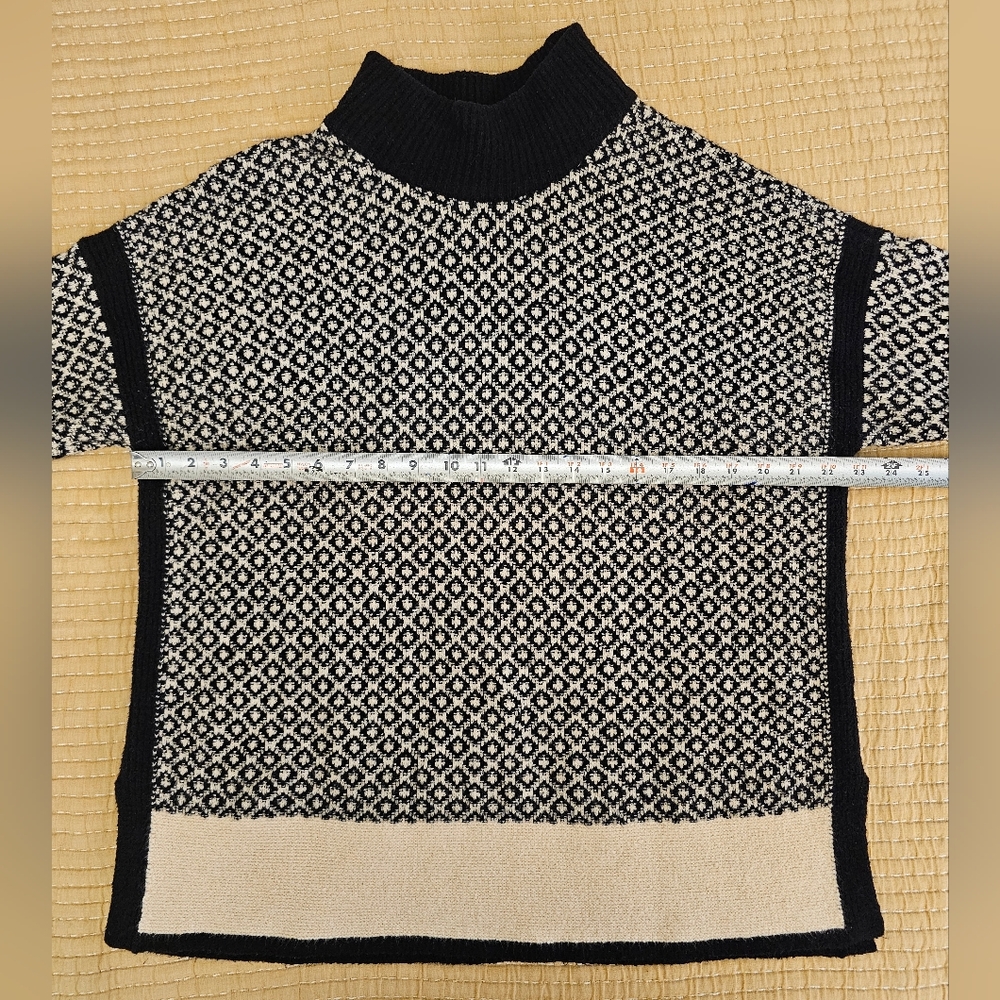J. Jill‎ Mock Neck Sweater Black Cream Geometric Print Split Side Drop Shoulder - Picture 9 of 9
